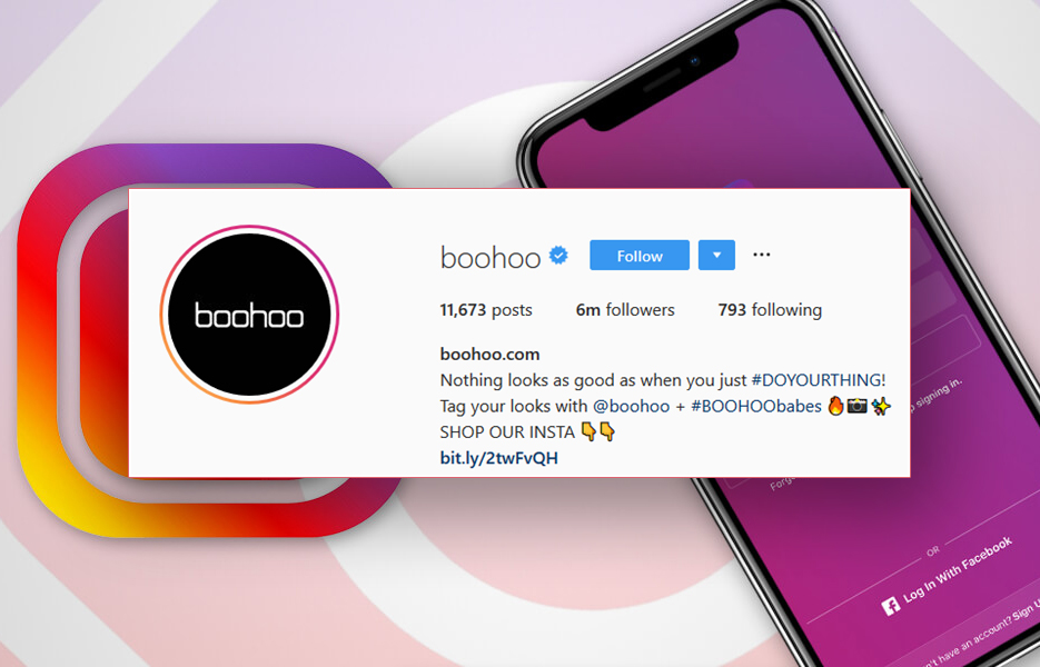 Boohoo.com Instagram bio screenshot