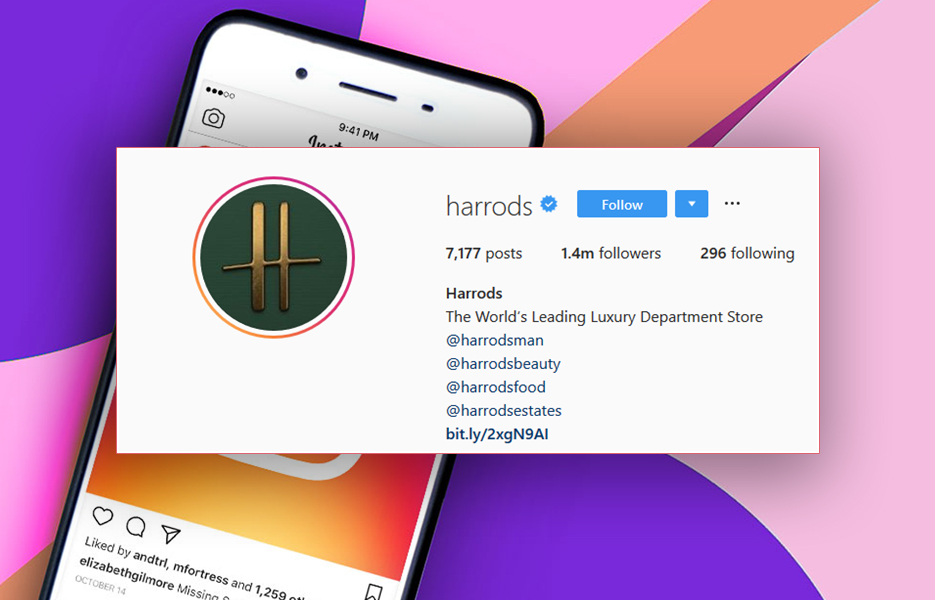 Harrods Instagram bio screenshot