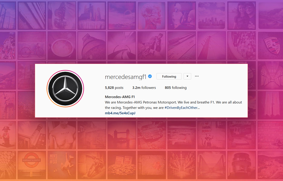 Mercedes AMG F1 Instagram bio screenshot