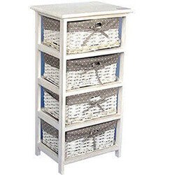 4 Tier Drawers Wooden Storage Cabinet Rack Wicker Baskets Bedroom Unit Furniture