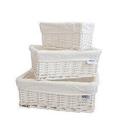 Arpan Set Of 3 White Wicker Gift Hamper Storage Basket With White Cloth Lining