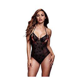 Black Lace Bodysuit Bra Slits Red Bow One Size Baci Lingerie Bw3112