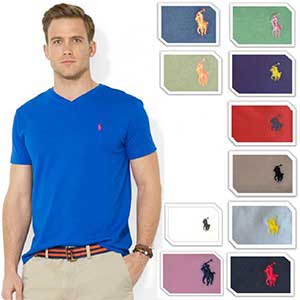 New Ralph Lauren Designer Classic V Neck Polo T Shirt Short Sleeved Cotton Shirt Green M