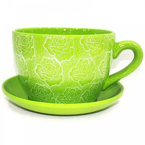 Terracotta Tea Cup And Saucer Shaped Garden Patio Flower Planter Plant Pot Tub Large Green Roses