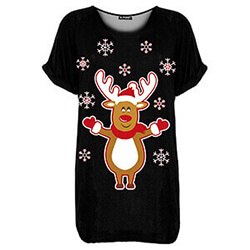 Womens Ladies Batwing Xmas Rudolph Snow Falling Christmas Oversize Baggy T Shirt
