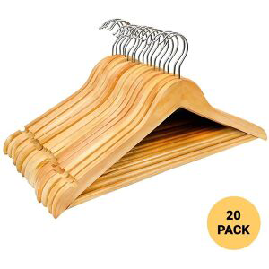 Strong Brown Wooden Coat Hangers With Non-Slip Trouser Bar Set of 20