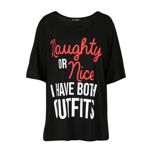 Womens Christmas Xmas Naught Or Nice T Shirt Ladies Batwing Oversized Baggy Top