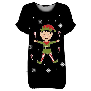 Womens Ladies Xmas Batwing Snowflakes Elf Candystick Oversized Baggy T Shirt Top