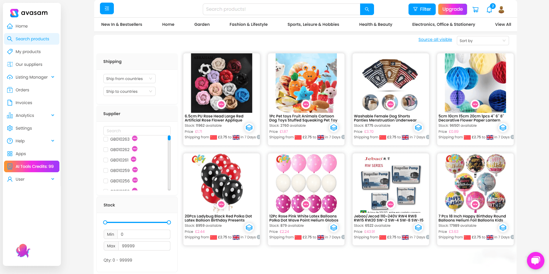 , Updates To The Avasam Search Products Section